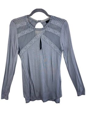 BKE Boutique‎ Womens Gray Lace Keyhole Long Sleeve Blouse Hyper Feminine Size XS